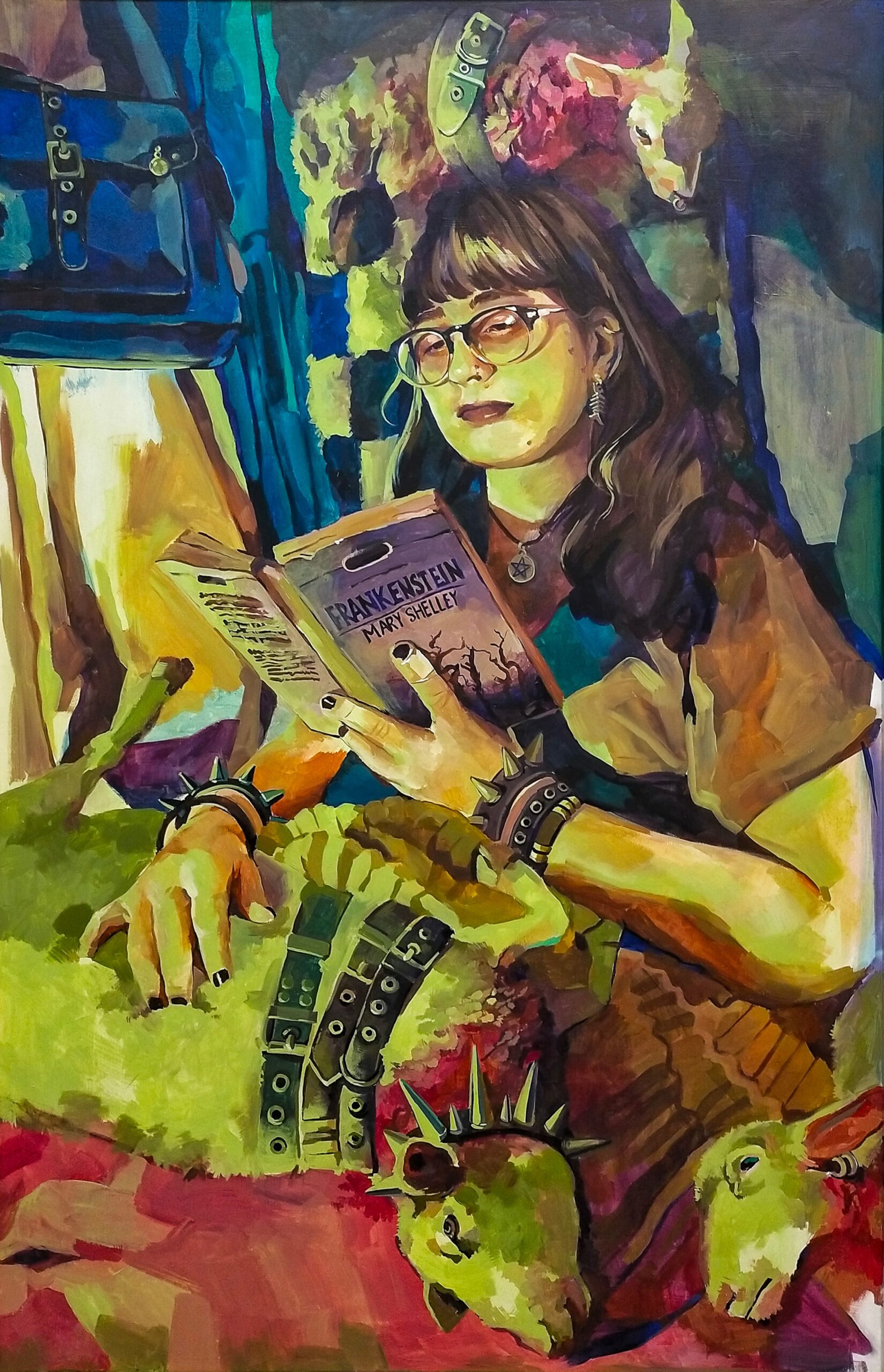 autorretrato de la artsita: aparece en una cama con ovejas muertas en representación del insomnio