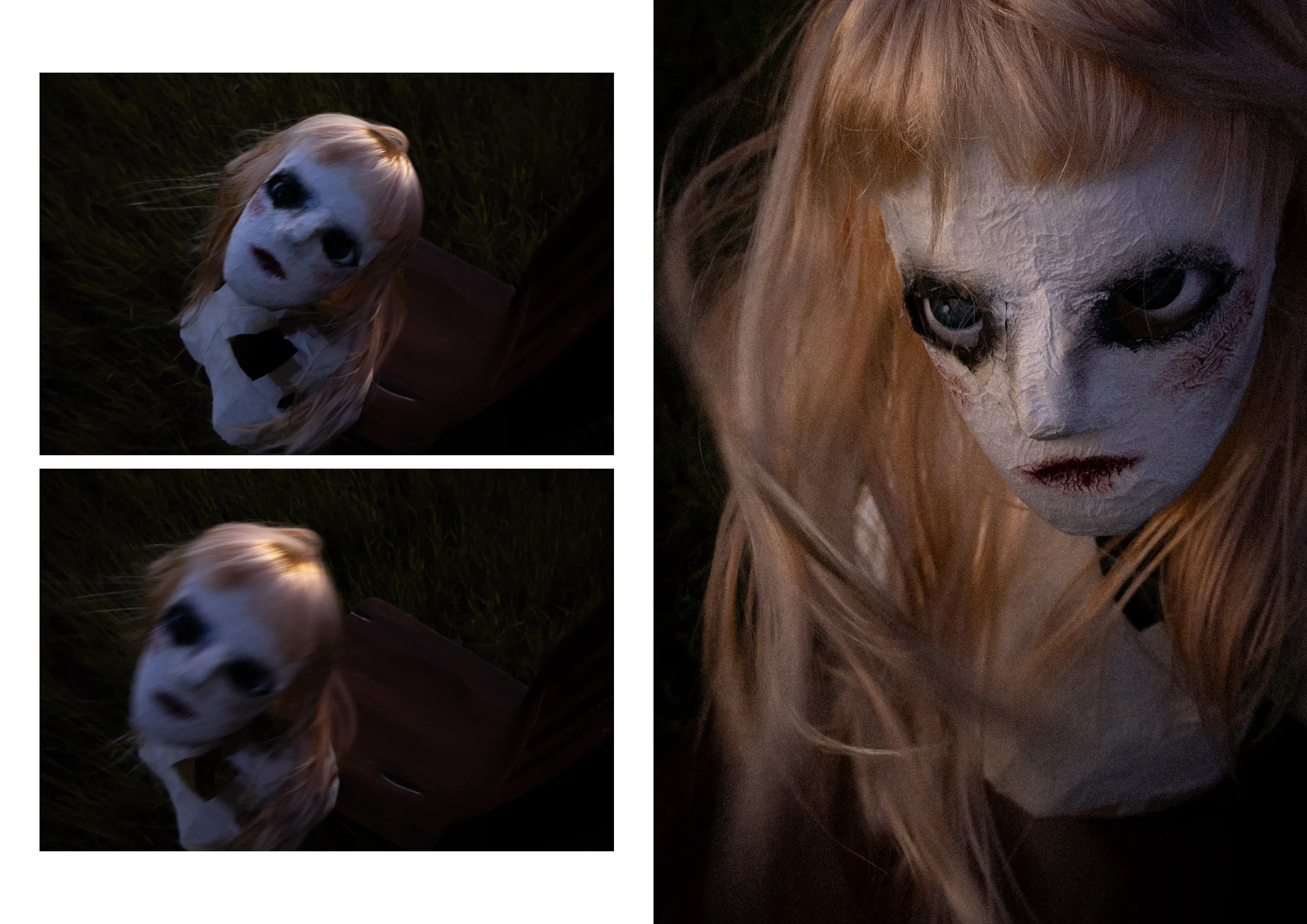 tres retratos de una muñeca de papel